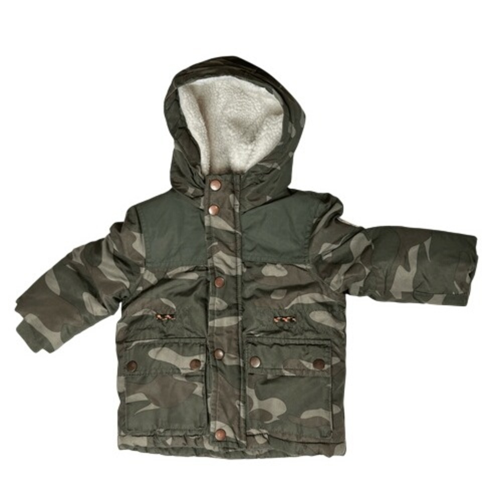 Oshkosh B'gosh Green‎ Camouflage Coat Insulated Shearling Hood Toddler 2T Nature